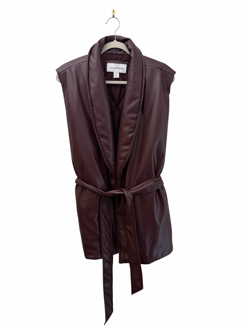 Liz Claiborne Plum Purple Faux Leather Tie-Waist Vest Size XL Chic Outdoor